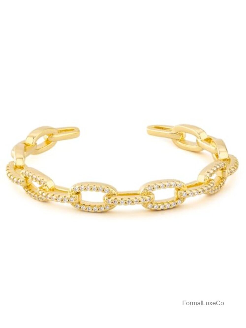 14K Gold Plated Adjustable Open Cuff Bracelet with Cubic Zirconia